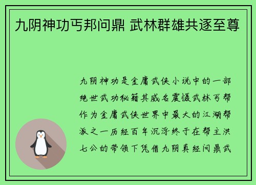 九阴神功丐邦问鼎 武林群雄共逐至尊